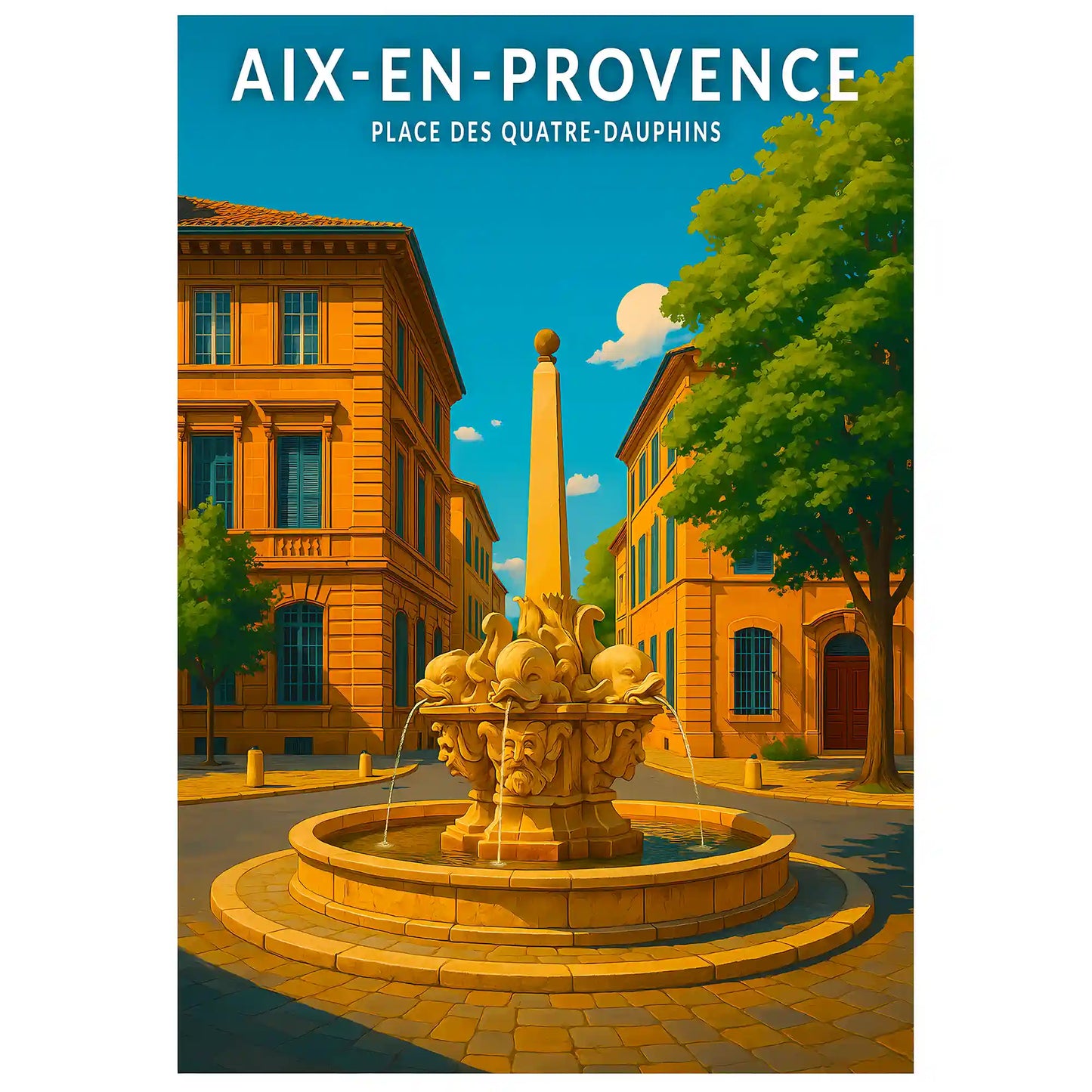 Affiche - Aix-en-Provence - Place des Quatre-Dauphins