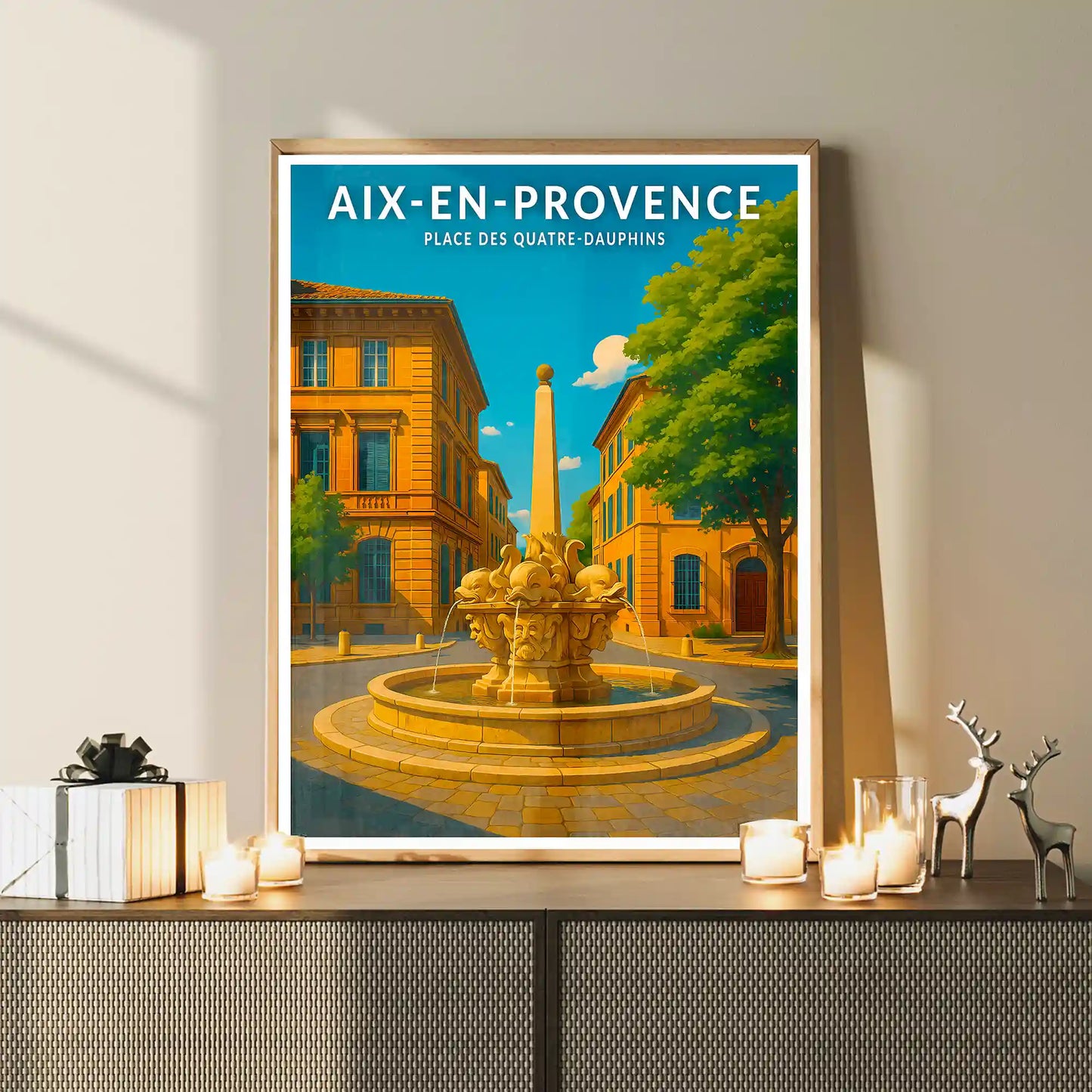 Affiche - Aix-en-Provence - Place des Quatre-Dauphins