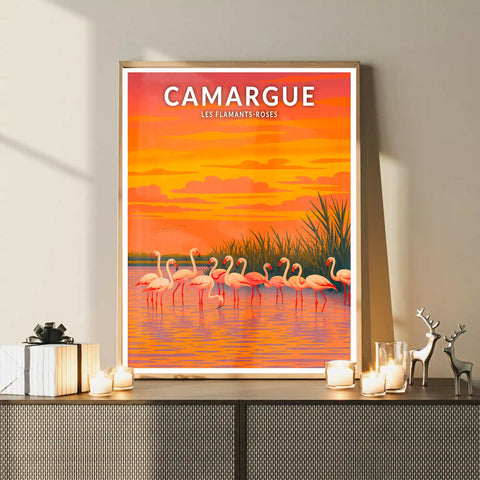 Affiche - Camargue - Les Flamants-Roses