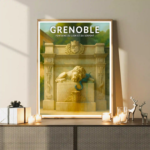 Affiche - Grenoble - Fontaine du Lion et du Serpent