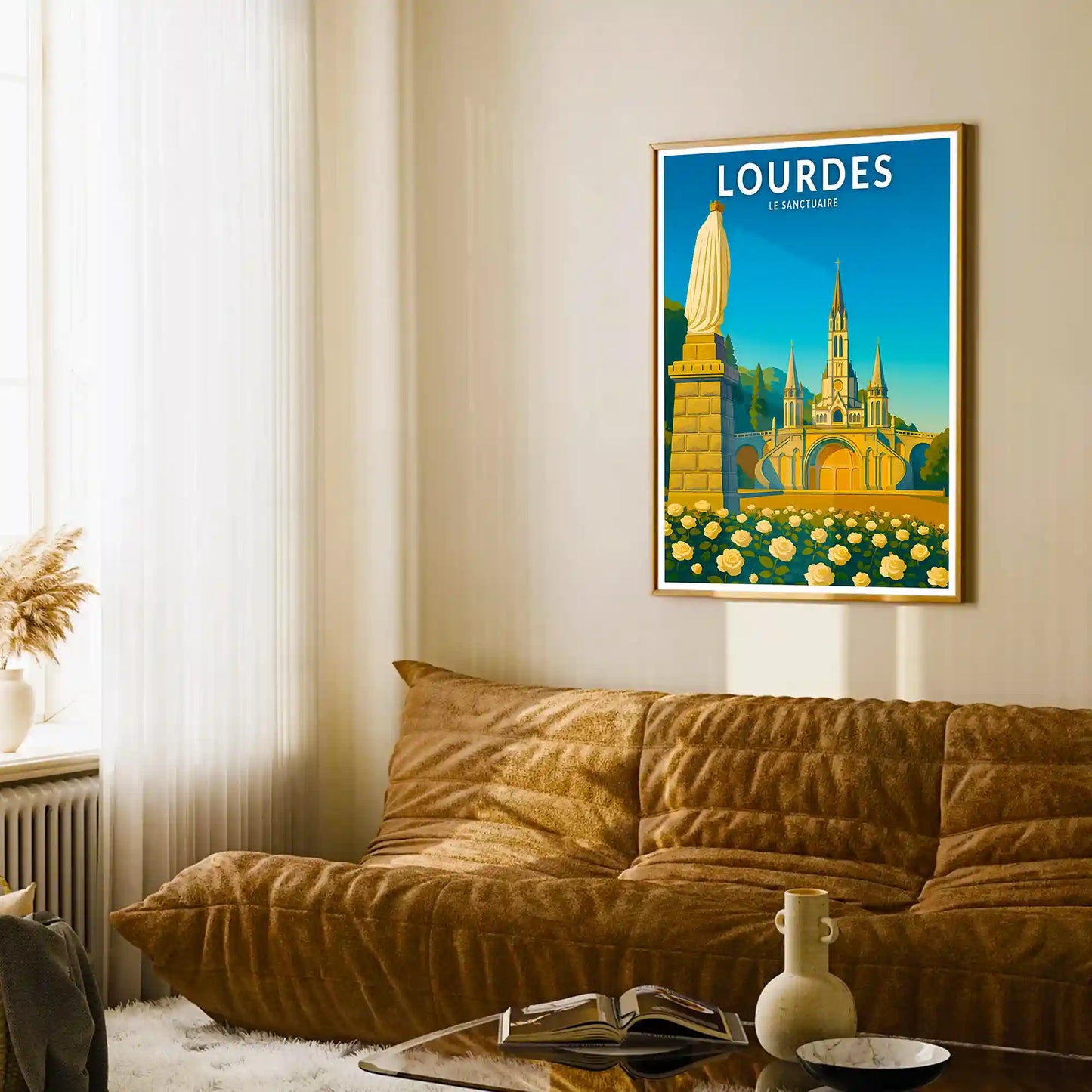 Affiche - Lourdes - Le Sanctuaire et la statue de Notre-Dame