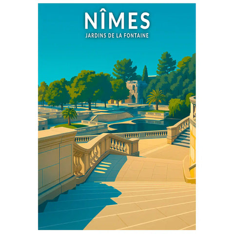 Affiche - Nîmes - Jardins de la Fontaine