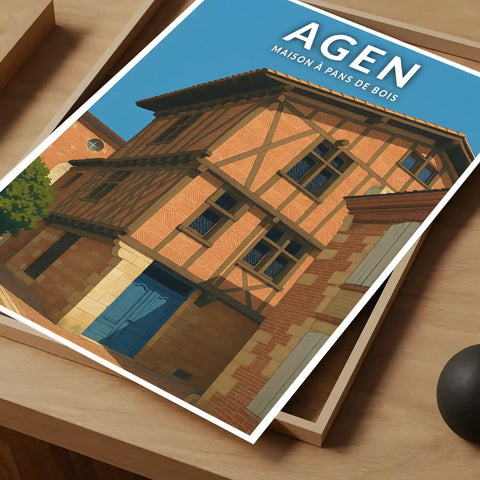 Affiche - Agen - Maison à pans de bois