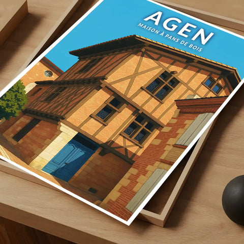 Affiche - Agen - Maison à pans de bois