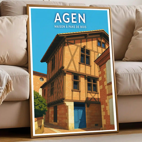 Affiche - Agen - Maison à pans de bois