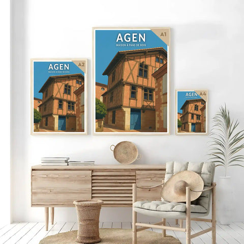 Affiche - Agen - Maison à pans de bois