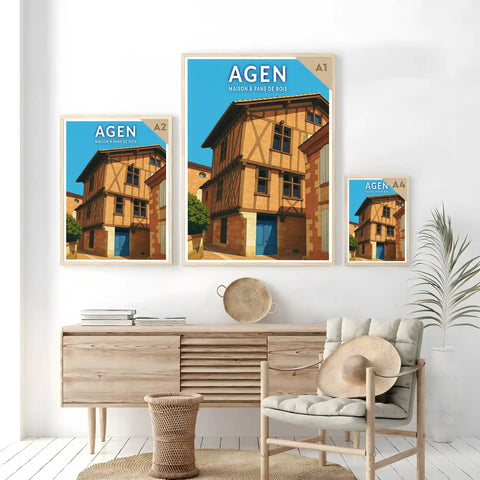 Affiche - Agen - Maison à pans de bois