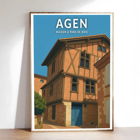 Affiche - Agen - Maison à pans de bois