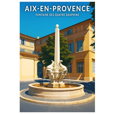 Affiche - Aix-en-Provence -  Fontaine des Quatre Dauphins