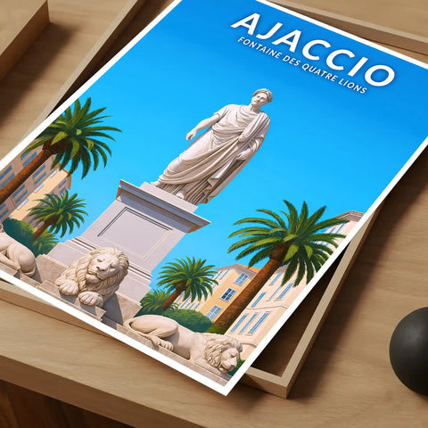 Affiche - Ajaccio - Fontaine des Quatre Lions