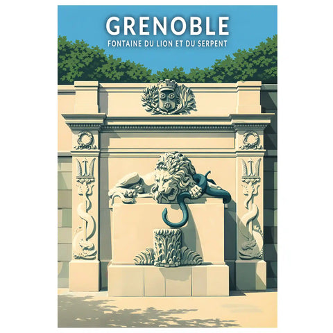 Affiche - Grenoble - Fontaine du Lion et du Serpent