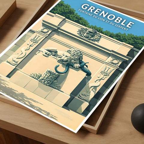 Affiche - Grenoble - Fontaine du Lion et du Serpent