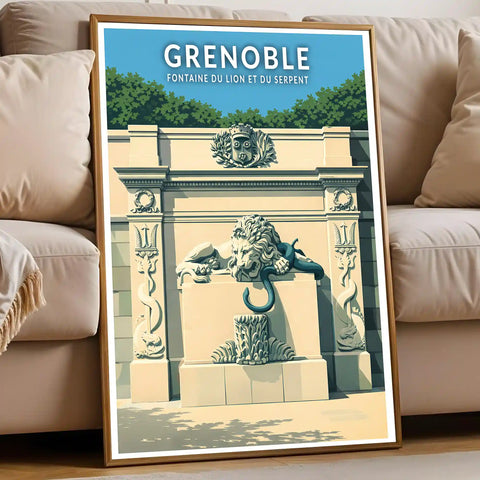Affiche - Grenoble - Fontaine du Lion et du Serpent