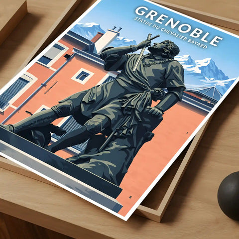 Affiche - Grenoble - Statue du Chevalier Bayard