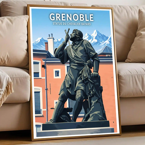 Affiche - Grenoble - Statue du Chevalier Bayard