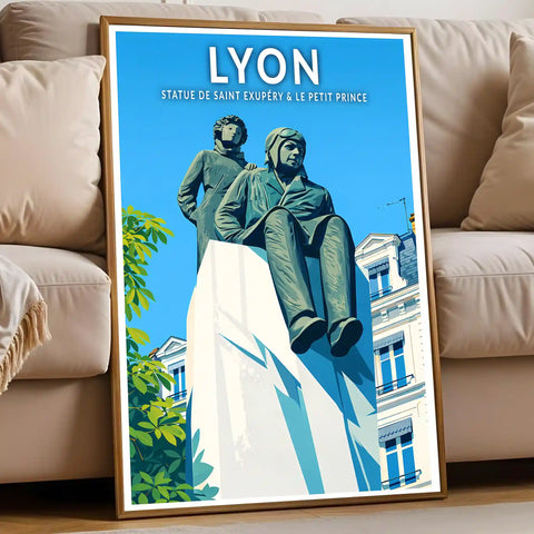 Affiche - Lyon - Statue de Saint Exupéry & le Petit Prince