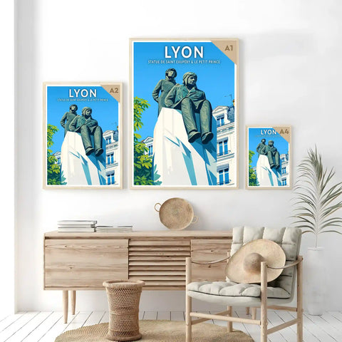 Affiche - Lyon - Statue de Saint Exupéry & le Petit Prince