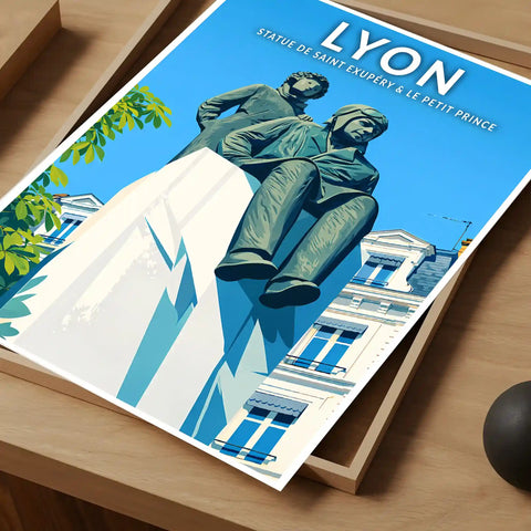 Affiche - Lyon - Statue de Saint Exupéry & le Petit Prince