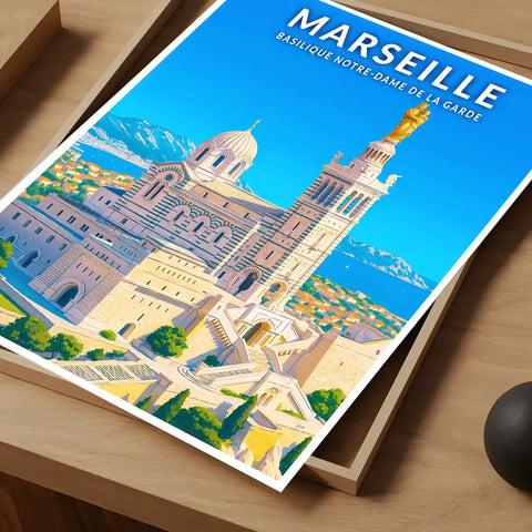 Affiche - Marseille -  Basilique Notre-Dame de la Garde
