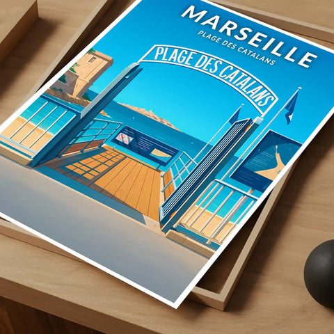 Affiche - Marseille - Plage des Catalans
