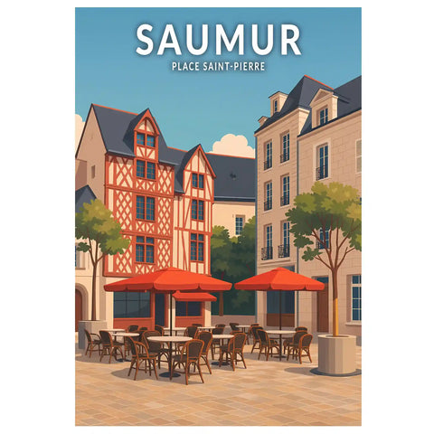 Affiche - Saumur -  Place Saint-Pierre