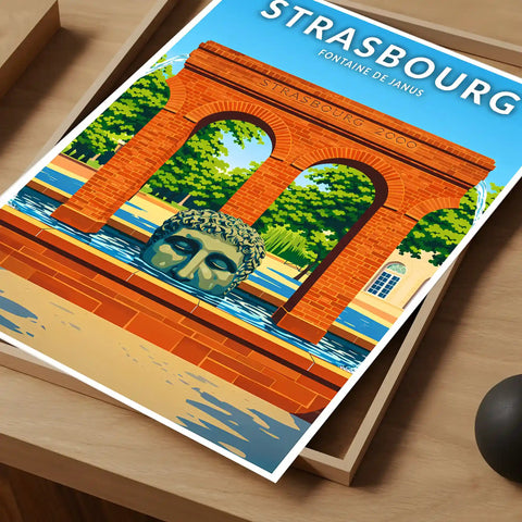 Affiche - Strasbourg - Fontaine de Janus