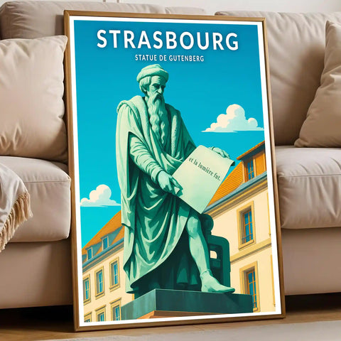 Affiche - Strasbourg - Statue de Gutenberg