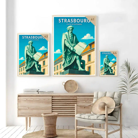 Affiche - Strasbourg - Statue de Gutenberg