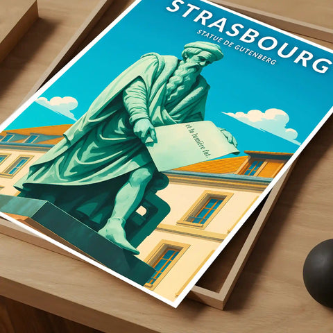 Affiche - Strasbourg - Statue de Gutenberg