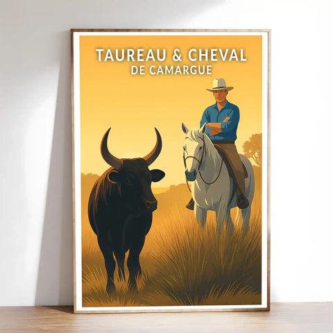 Affiche - Taureau et Cheval de Camargue