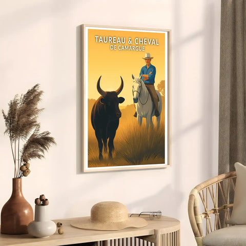 Affiche - Taureau et Cheval de Camargue