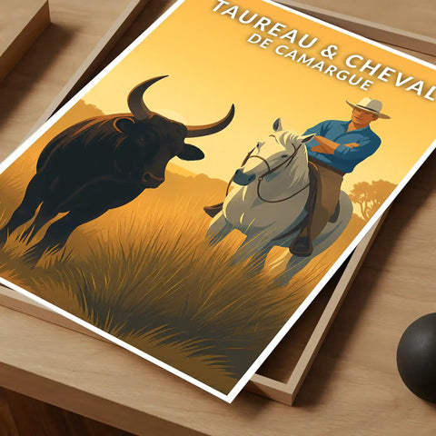 Affiche - Taureau et Cheval de Camargue