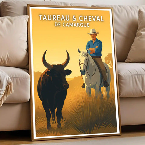 Affiche - Taureau et Cheval de Camargue