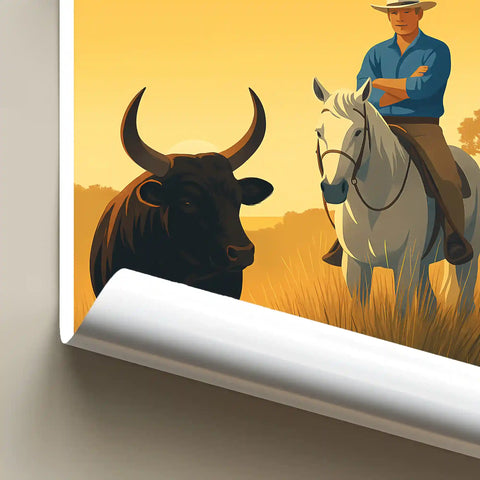 Affiche - Taureau et Cheval de Camargue