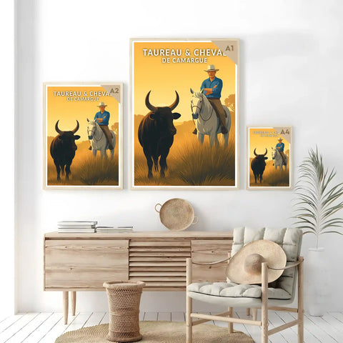 Affiche - Taureau et Cheval de Camargue