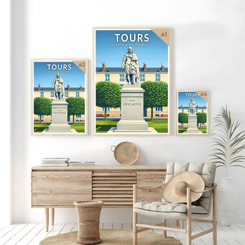 Affiche - Tours - Statue de René Descartes