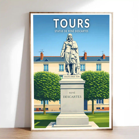 Affiche - Tours - Statue de René Descartes