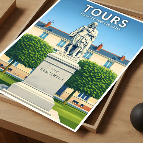 Affiche - Tours - Statue de René Descartes