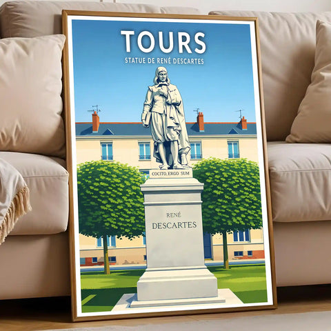 Affiche - Tours - Statue de René Descartes