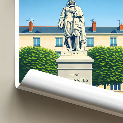 Affiche - Tours - Statue de René Descartes