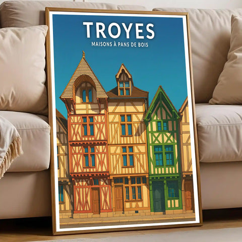 Affiche - Troyes - Maisons à pans de bois