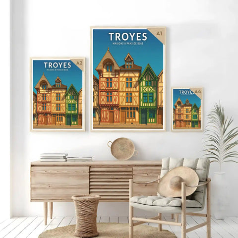 Affiche - Troyes - Maisons à pans de bois