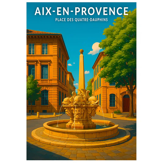 Affiche - Aix-en-Provence - Place des Quatre-Dauphins