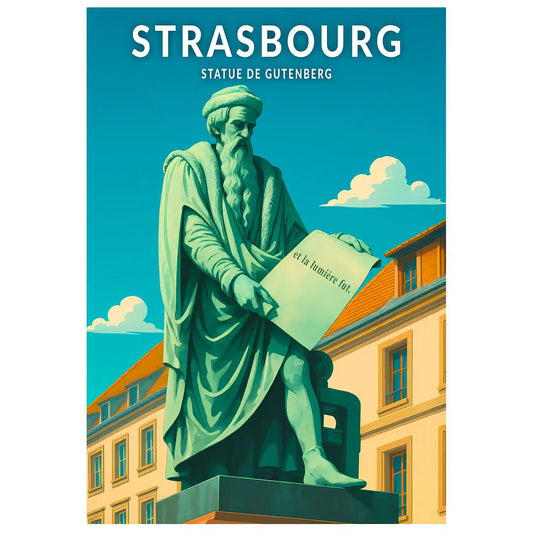 Affiche - Strasbourg - Statue de Gutenberg