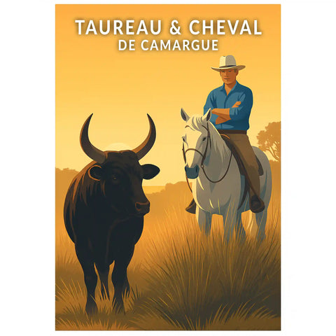 Affiche - Taureau et Cheval de Camargue