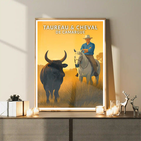 Affiche - Taureau et Cheval de Camargue