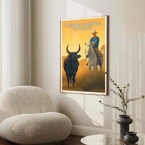 Affiche - Taureau et Cheval de Camargue